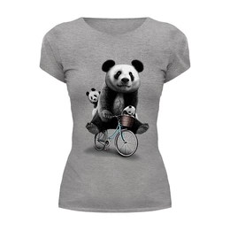 Заказать женскую футболку в Москве. Футболка базовая Панда на велосипеде от Xieros - готовые дизайны и нанесение принтов.