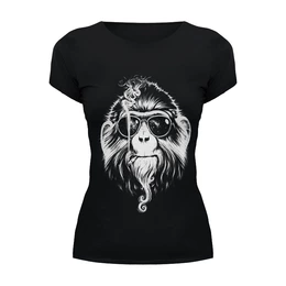 Заказать женскую футболку в Москве. Футболка базовая Курящая горилла от printik - готовые дизайны и нанесение принтов.