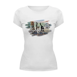 Заказать женскую футболку в Москве. Футболка базовая Кошки на прогулке от T-shirt print  - готовые дизайны и нанесение принтов.