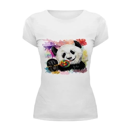 Заказать женскую футболку в Москве. Футболка базовая Панда с леденцом от artberry - готовые дизайны и нанесение принтов.