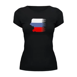 Заказать женскую футболку в Москве. Футболка базовая болеем за Россию от сергей  - готовые дизайны и нанесение принтов.