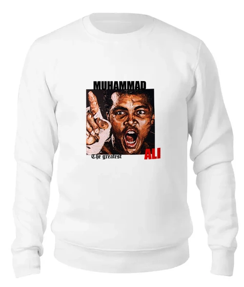 Заказать свитшот в Москве. Женский свитшот хлопковый MUHHAMAD ALI The Greatest от nuc7ear - готовые дизайны и нанесение принтов.