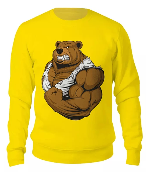 Заказать свитшот в Москве. Женский свитшот хлопковый Медведь качок  от T-shirt print  - готовые дизайны и нанесение принтов.