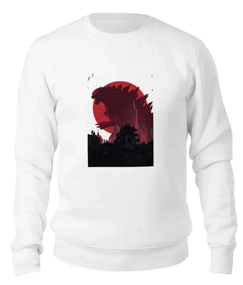 Заказать свитшот в Москве. Женский свитшот хлопковый Godzilla white от KinoArt - готовые дизайны и нанесение принтов.