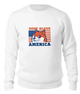 Заказать свитшот в Москве. Женский свитшот хлопковый Doge Bless America от coolmag - готовые дизайны и нанесение принтов.