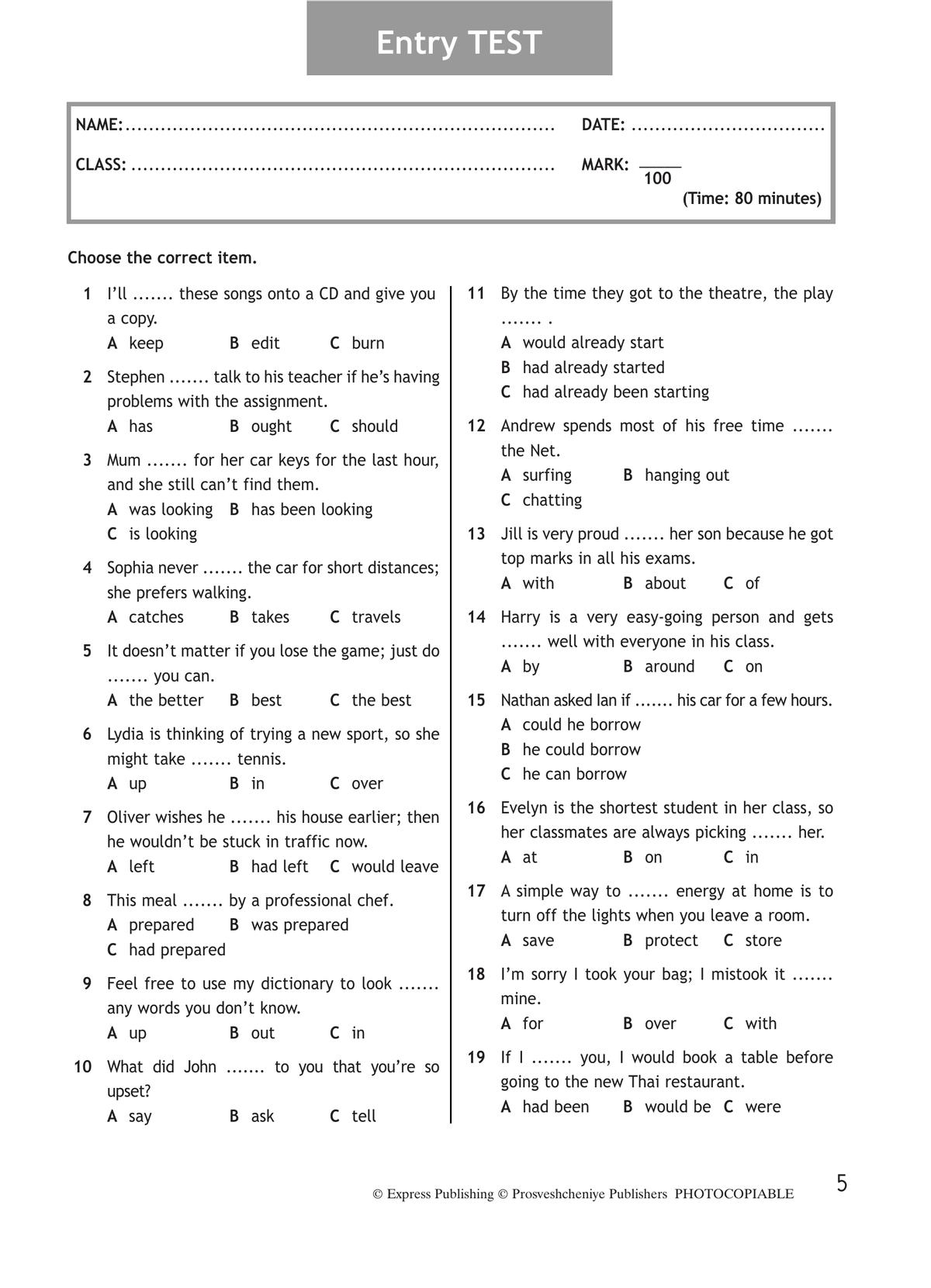 Тесты английский 11 класс с ответами