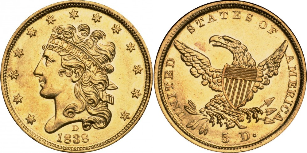 5 долларов (1834-1838)