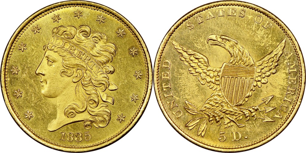 5 долларов (1834-1838)