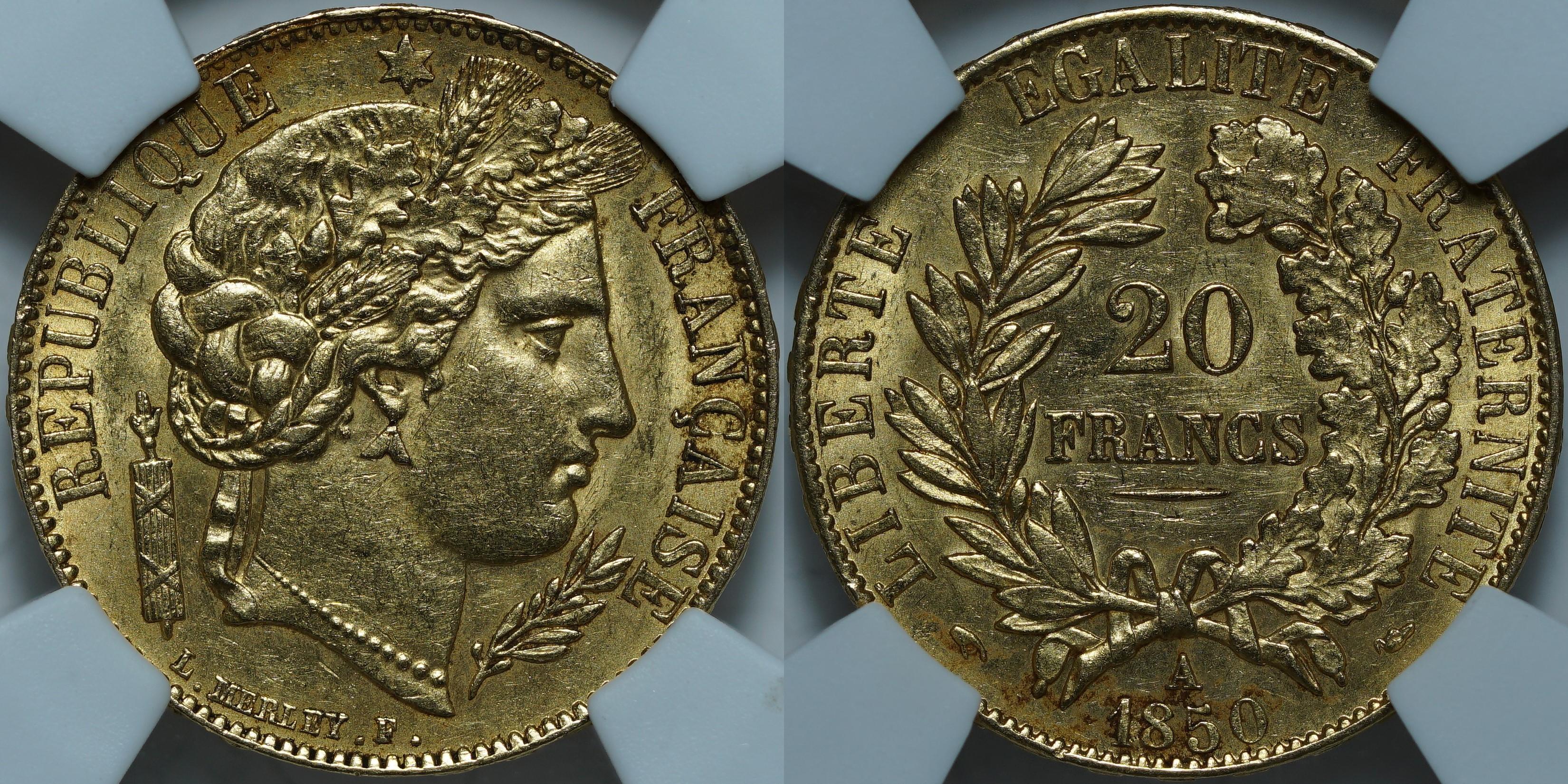 20 франков 1850 A. AU58 NCG