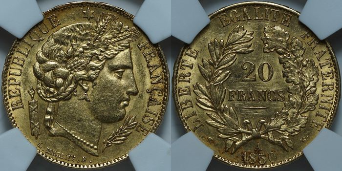 20 франков 1850 A. AU58 NCG