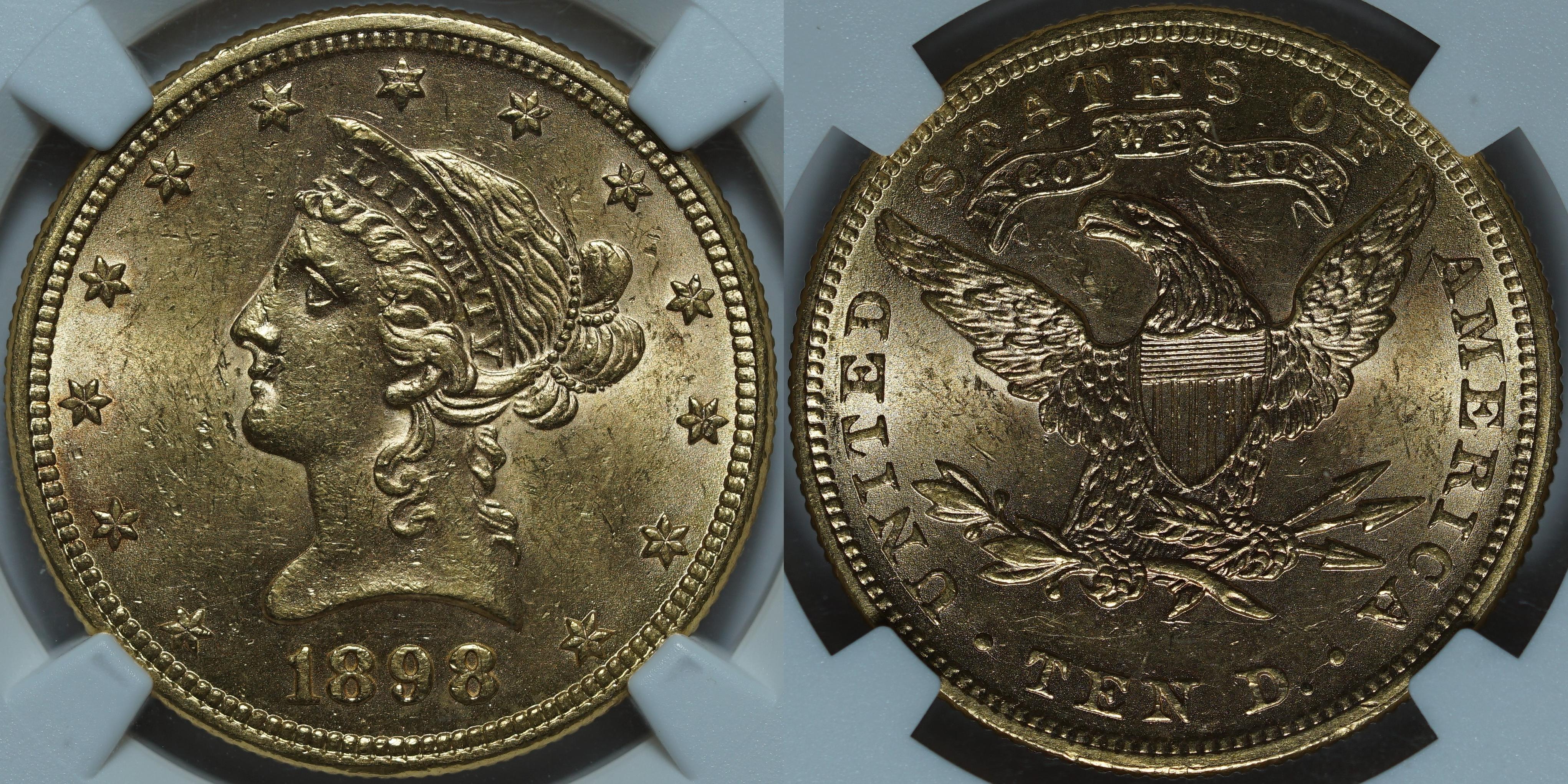 10 долларов 1898 MS62 NGC