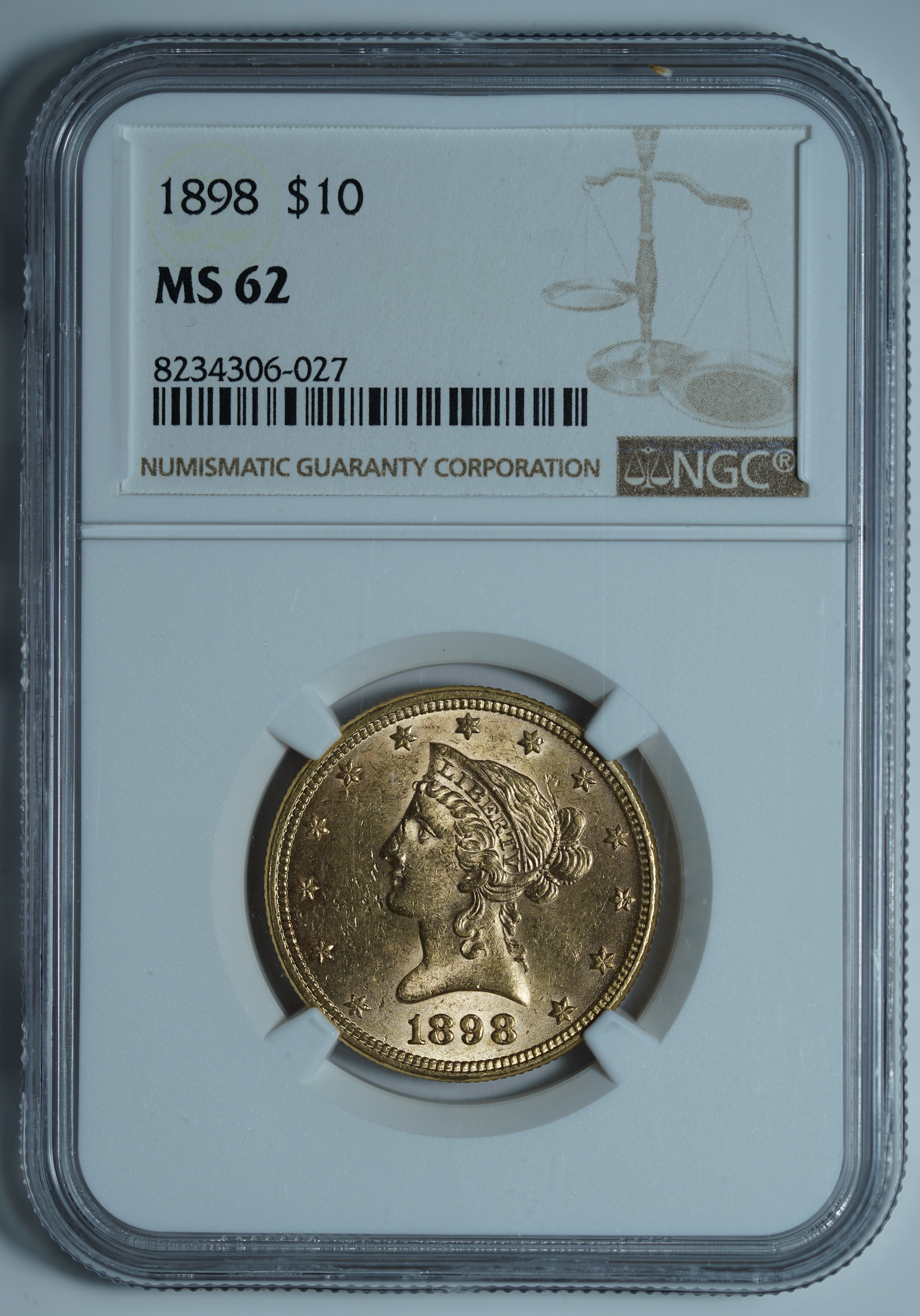 10 долларов 1898 MS62 NGC