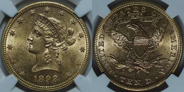 10 долларов 1898 MS62 NGC