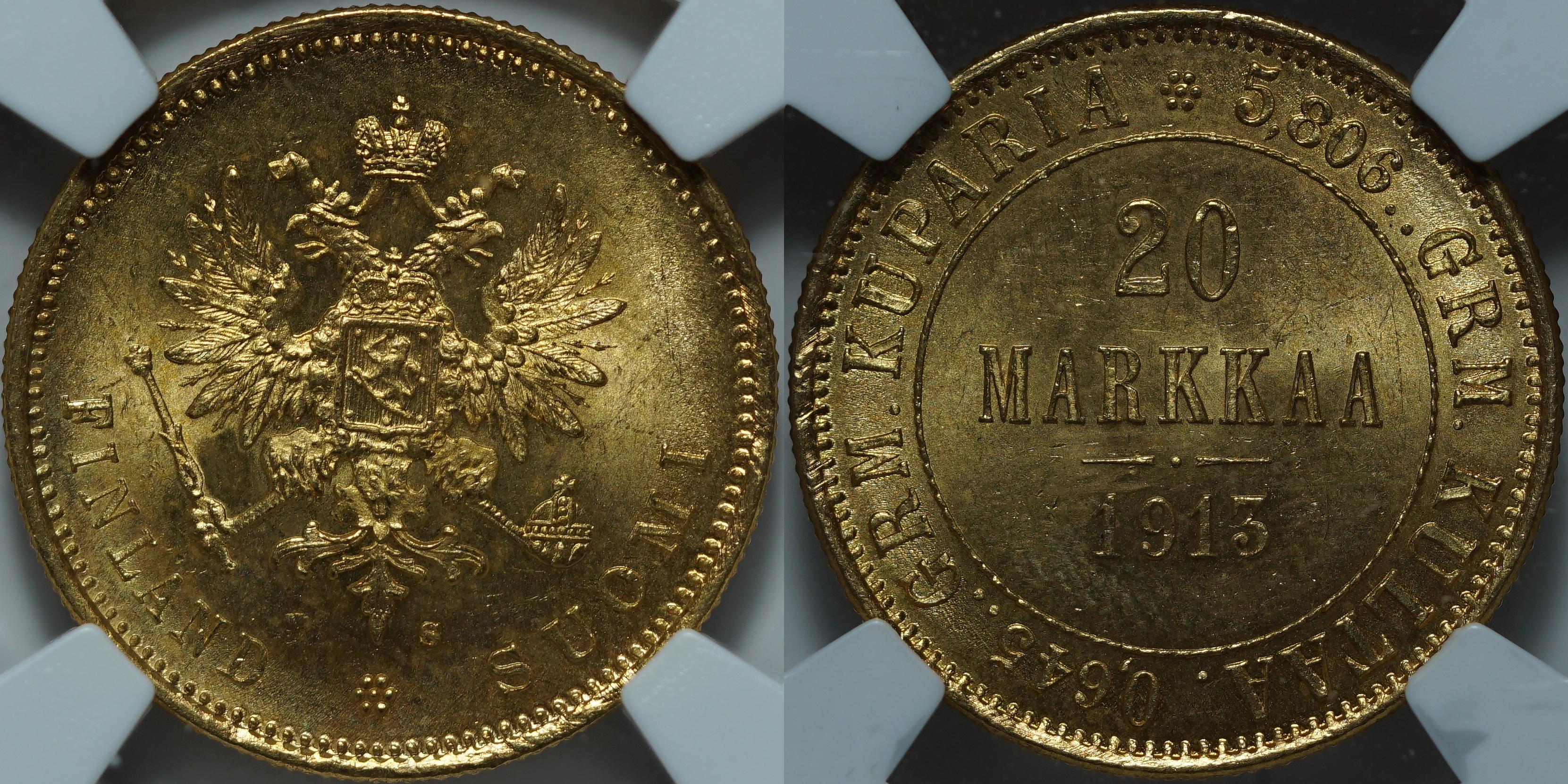 20 марок 1913-S MS 65+ NGC