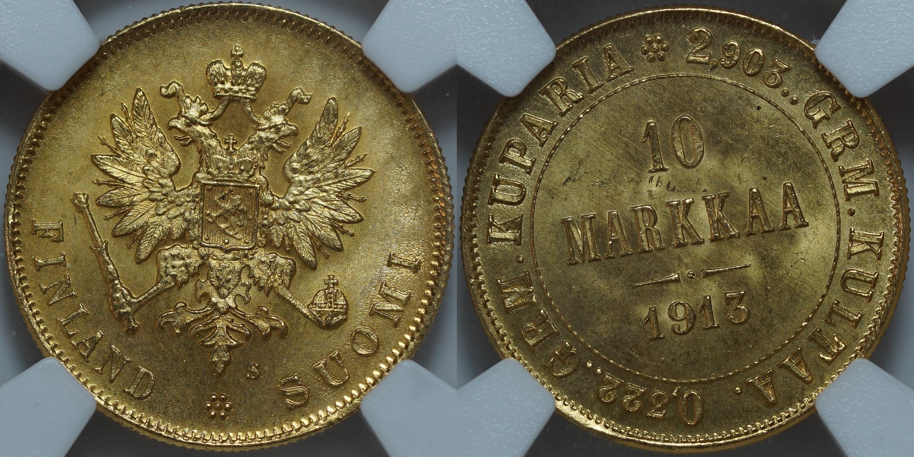 10 марок 1913-S MS66 NGC