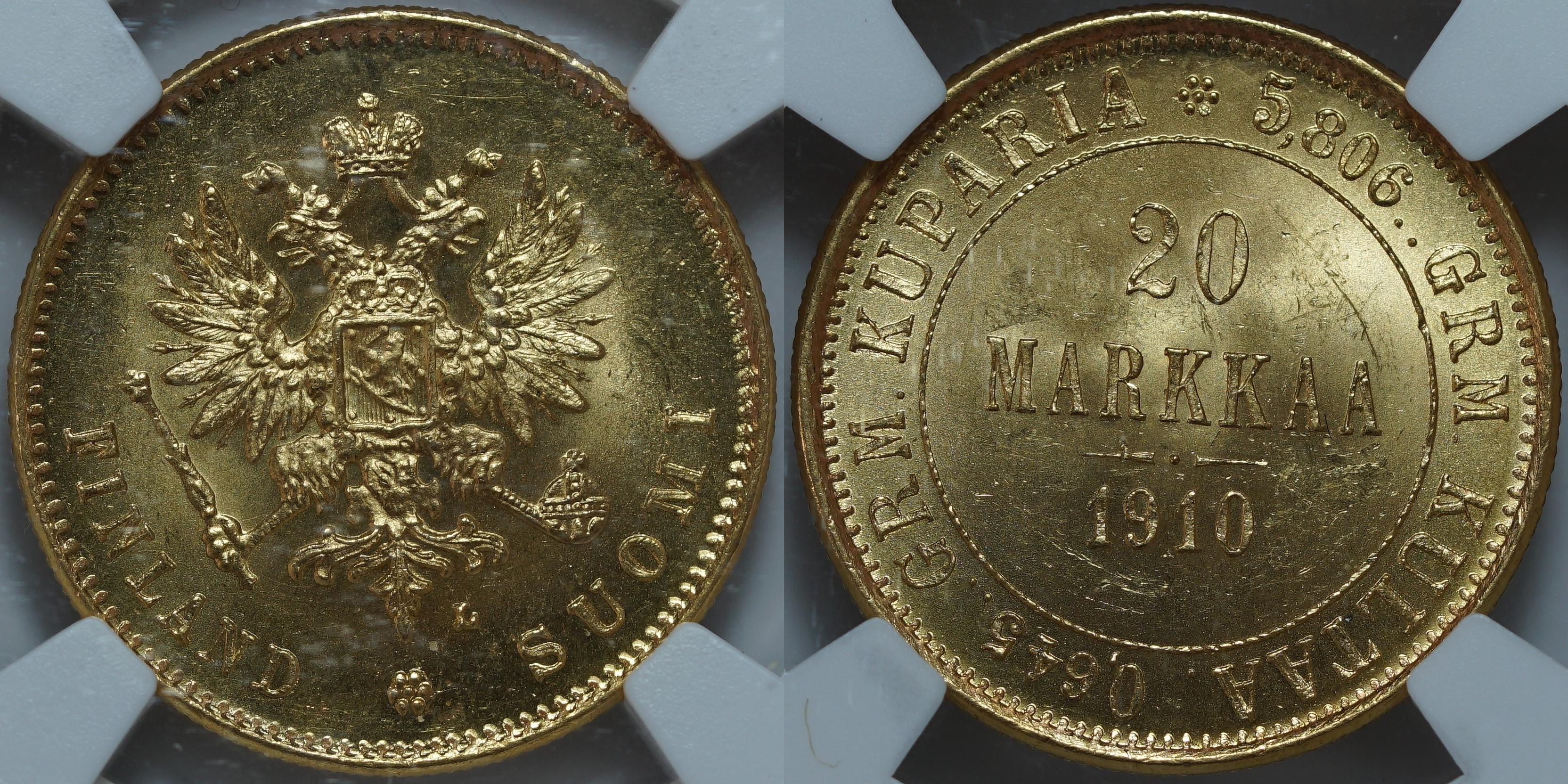 20 марок 1910-L MS64 NGC