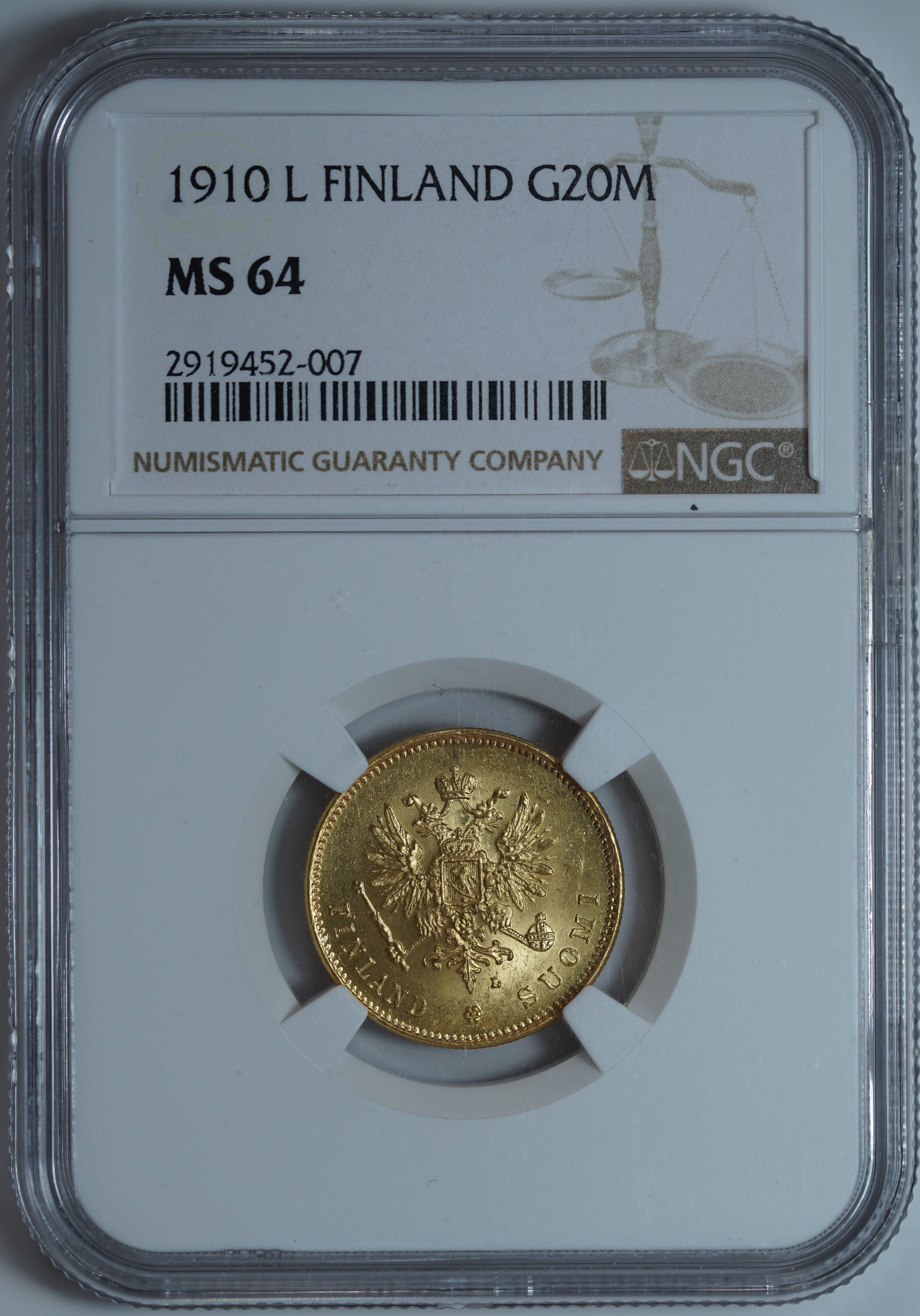 20 марок 1910-L MS64 NGC