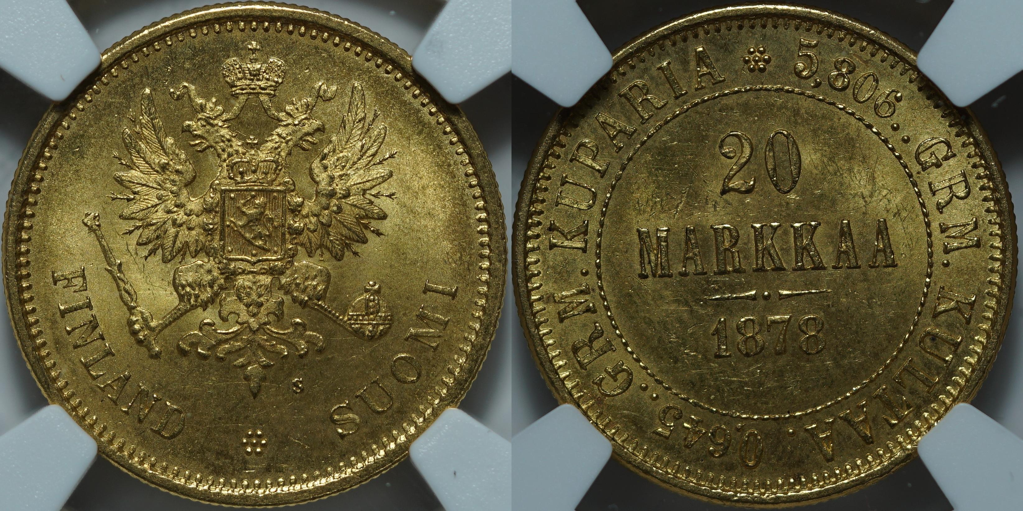 20 марок 1878-S MS64 NGC