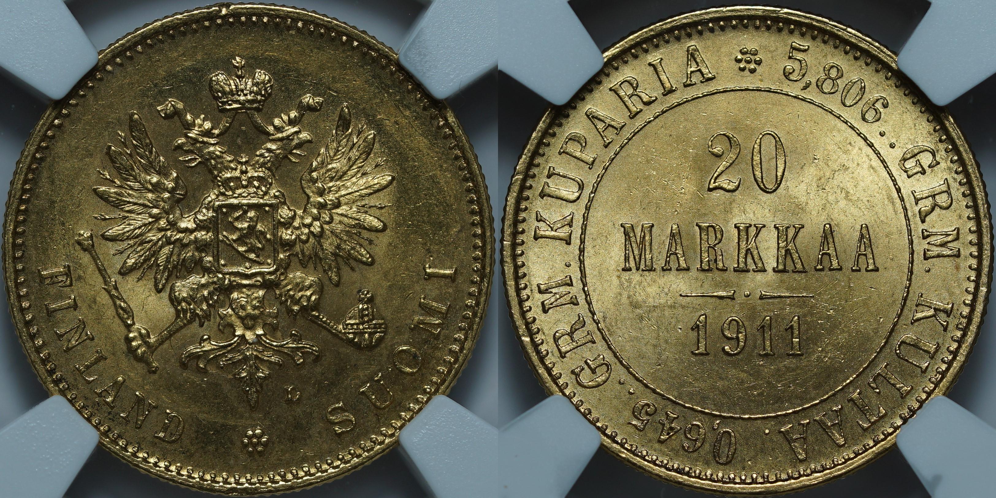 20 марок 1911-L MS64 NGC