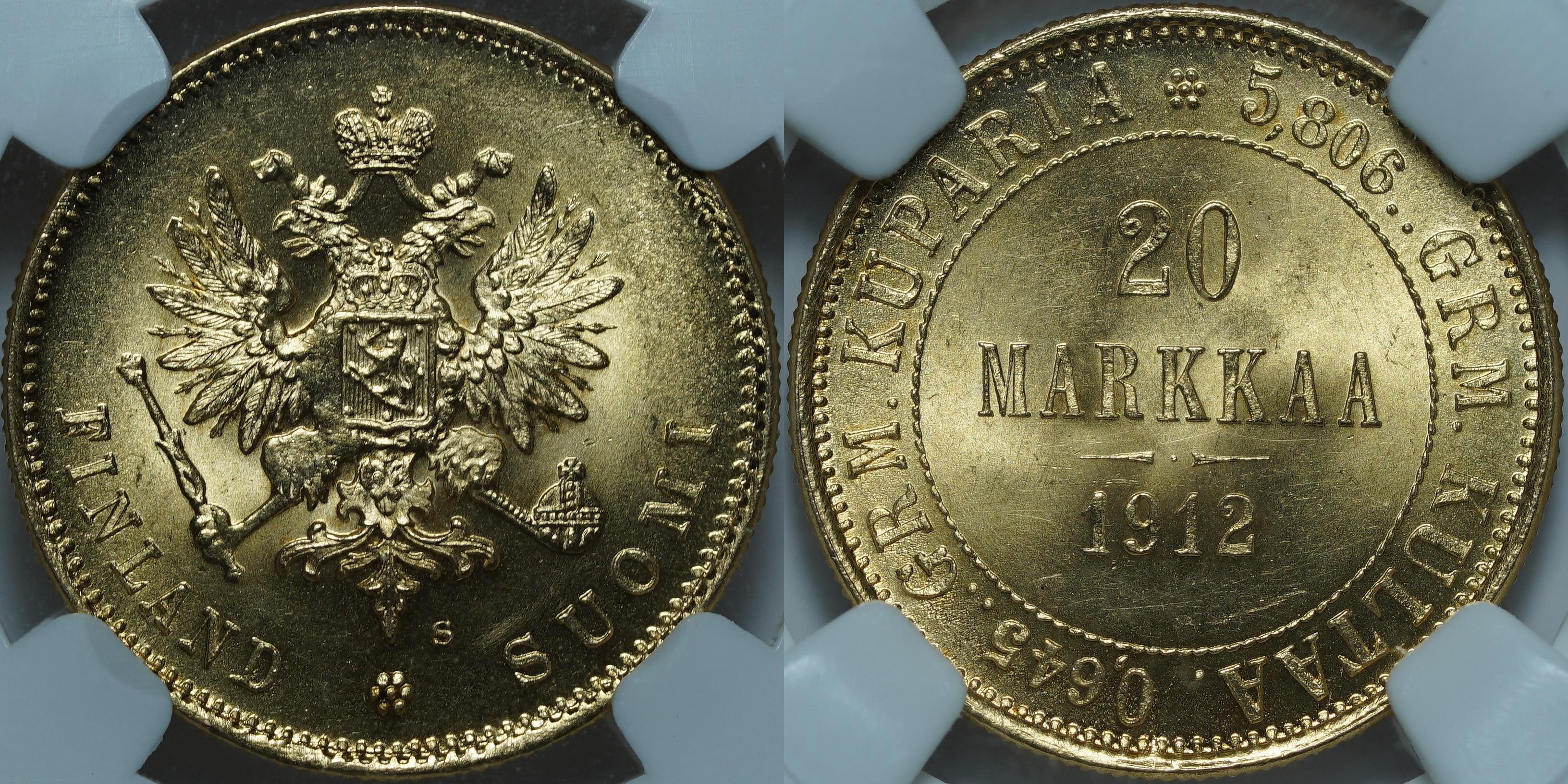 20 марок 1912-S MS65 ННР