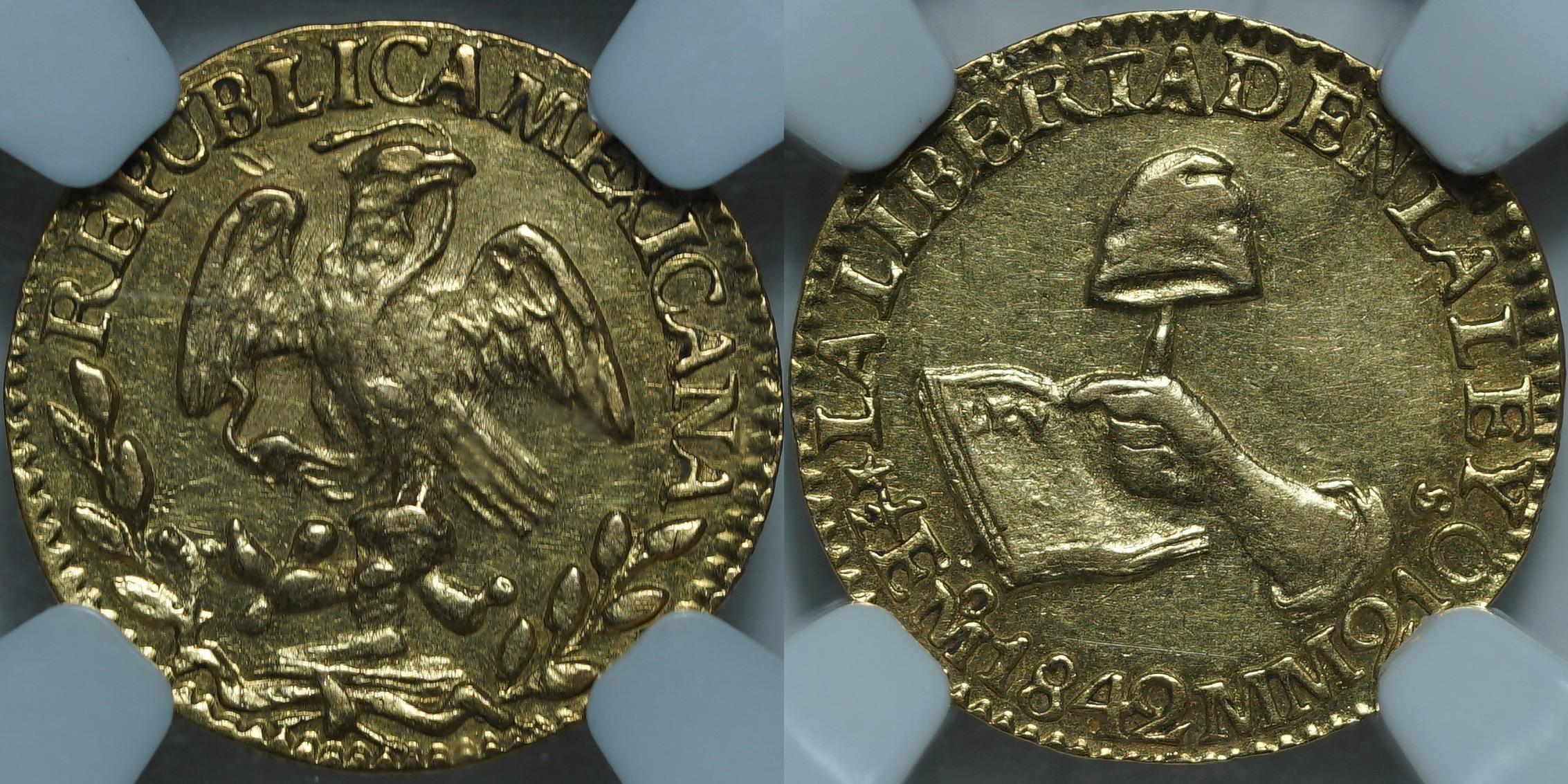 1/2 эскудо 1842 Mo MM AU58 NGC