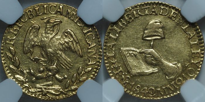 1/2 эскудо 1842 Mo MM AU58 NGC