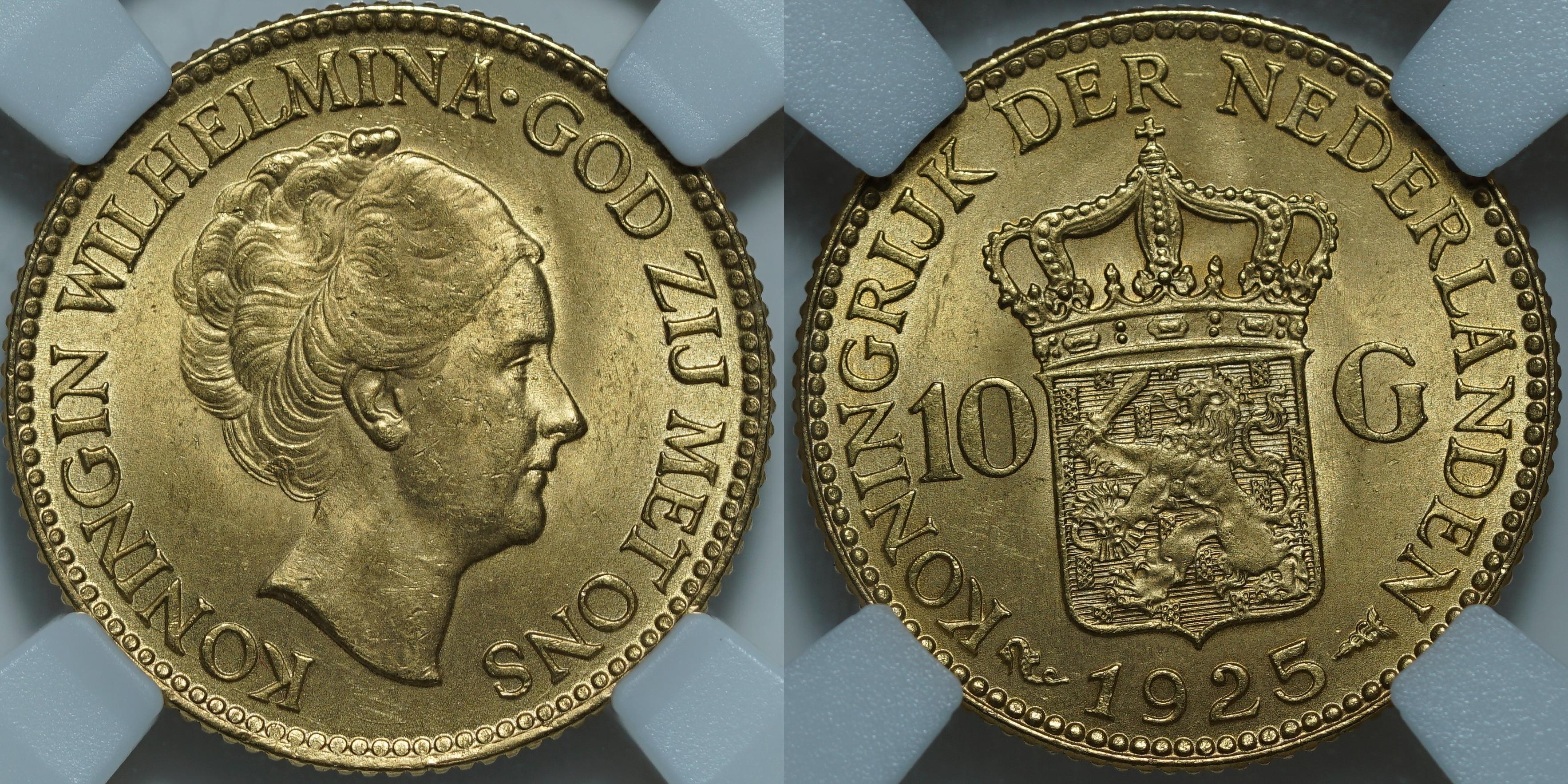 10 гульденов 1925 MS63 ННР