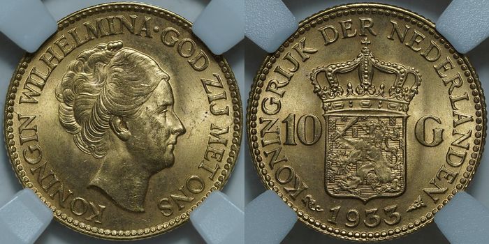 10 гульденов 1933 MS64 ННР