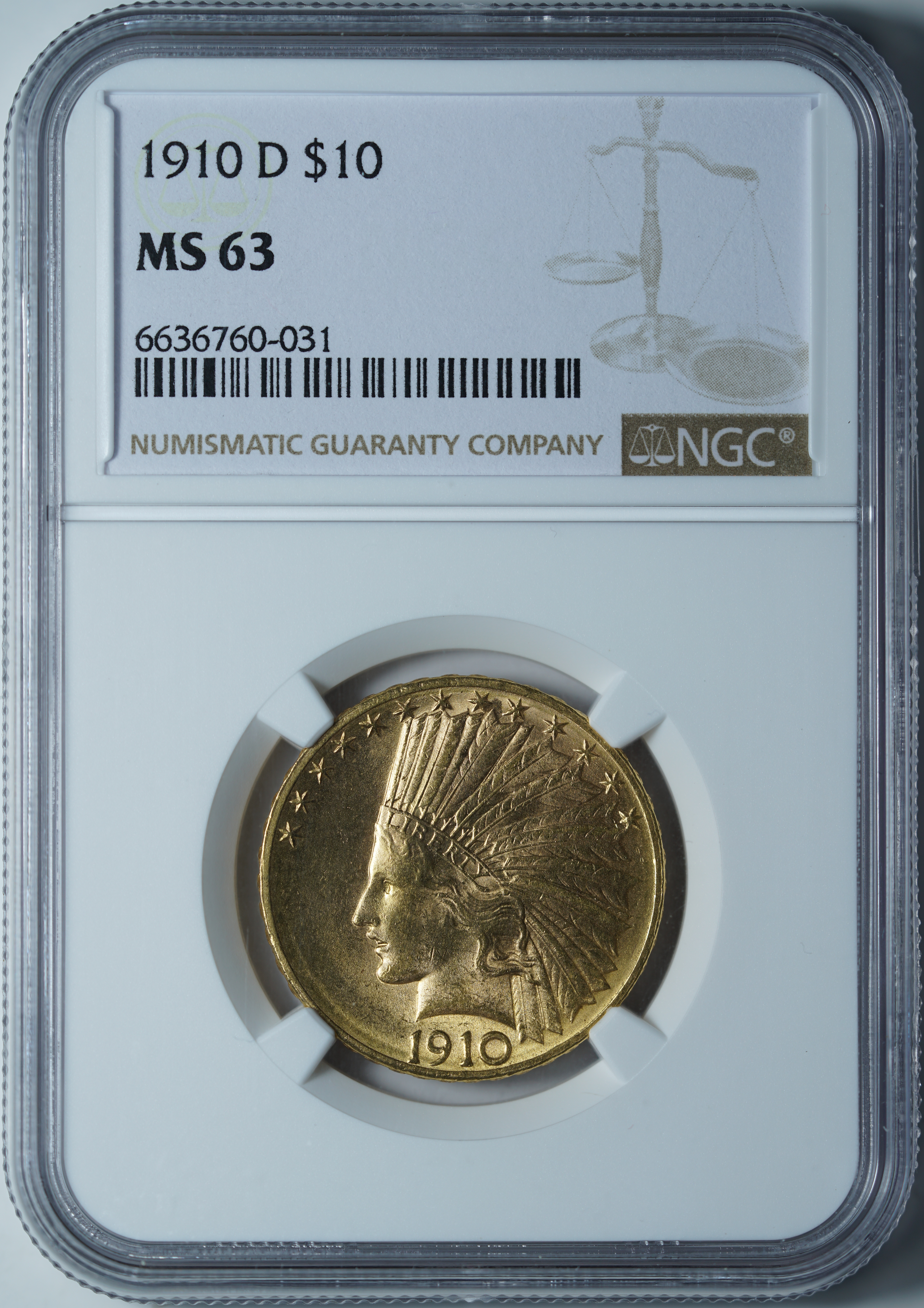 10 долларов 1910 D MS63 NGC