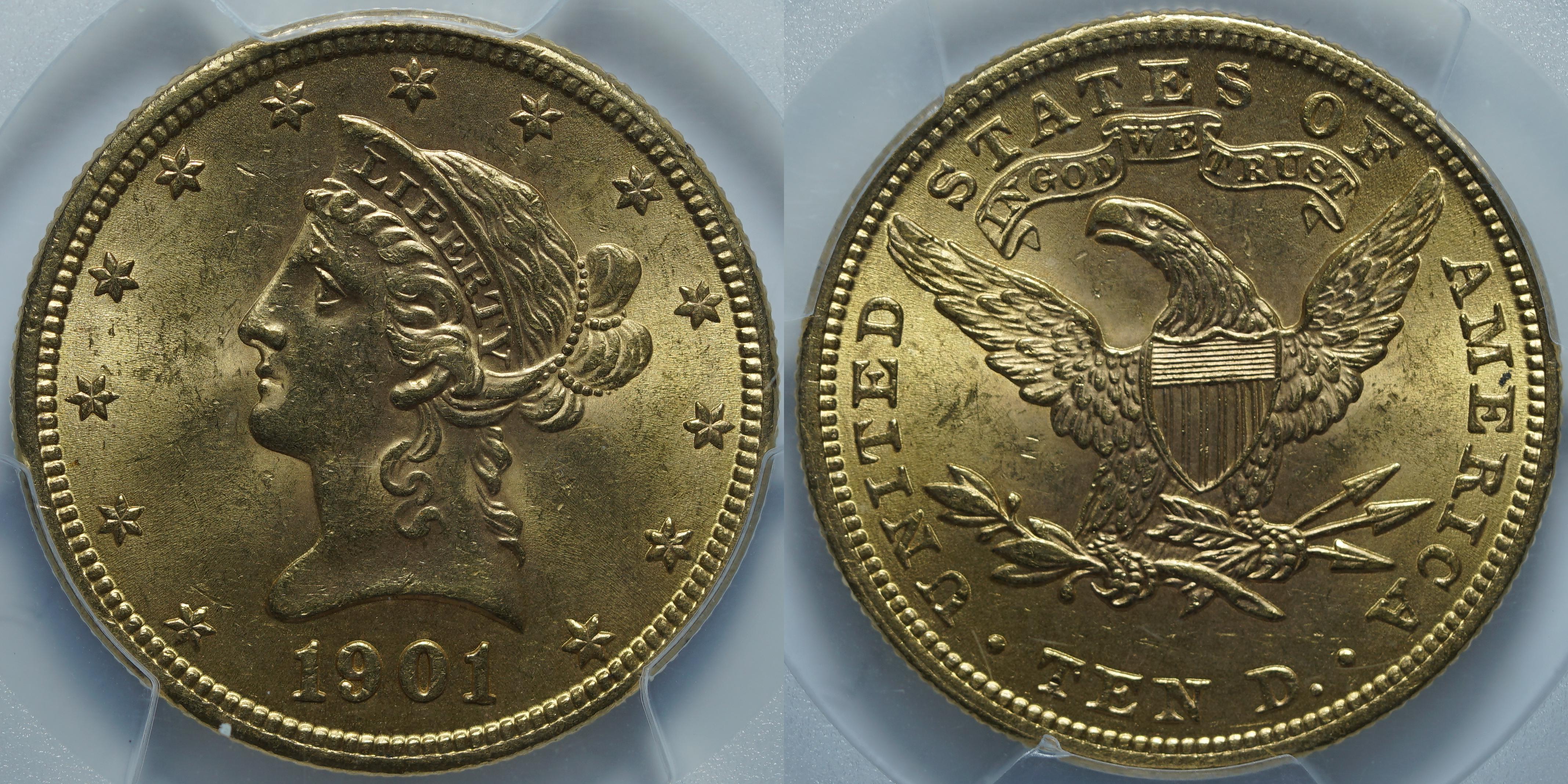 10 долларов 1901 MS62 PCGS