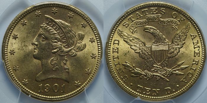 10 долларов 1901 MS62 PCGS