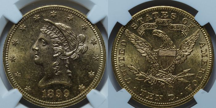 10 долларов 1899 MS62 NGC