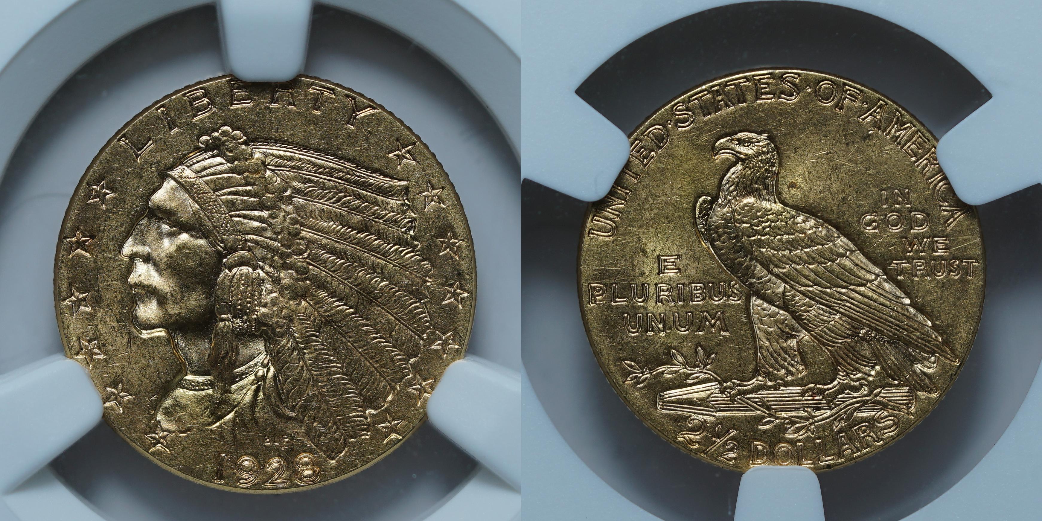 2,5 доллара 1928 MS64 NGC