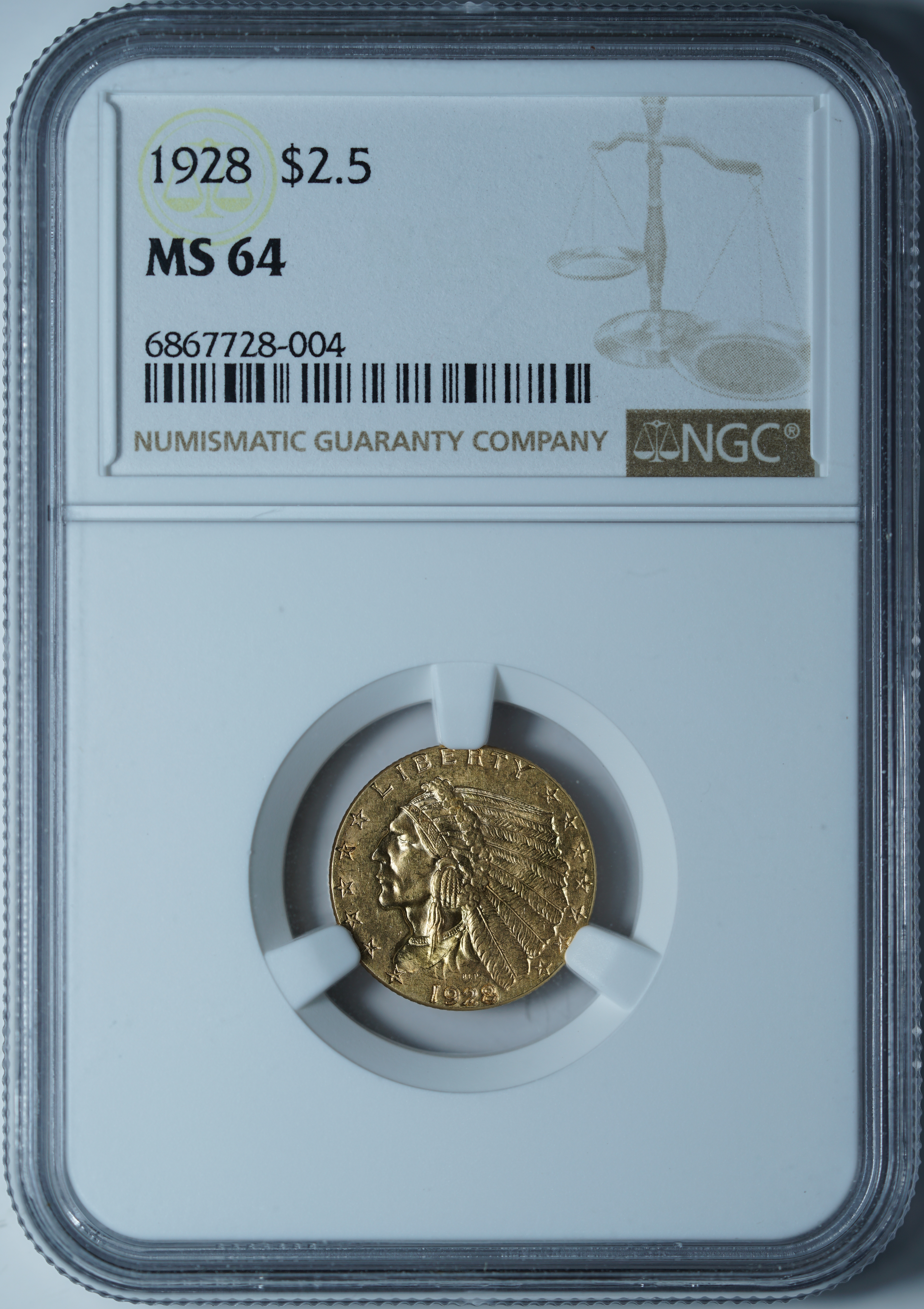 2,5 доллара 1928 MS64 NGC