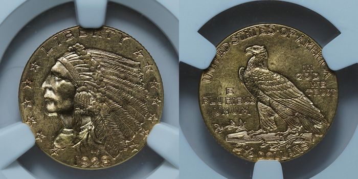 2,5 доллара 1928 MS64 NGC