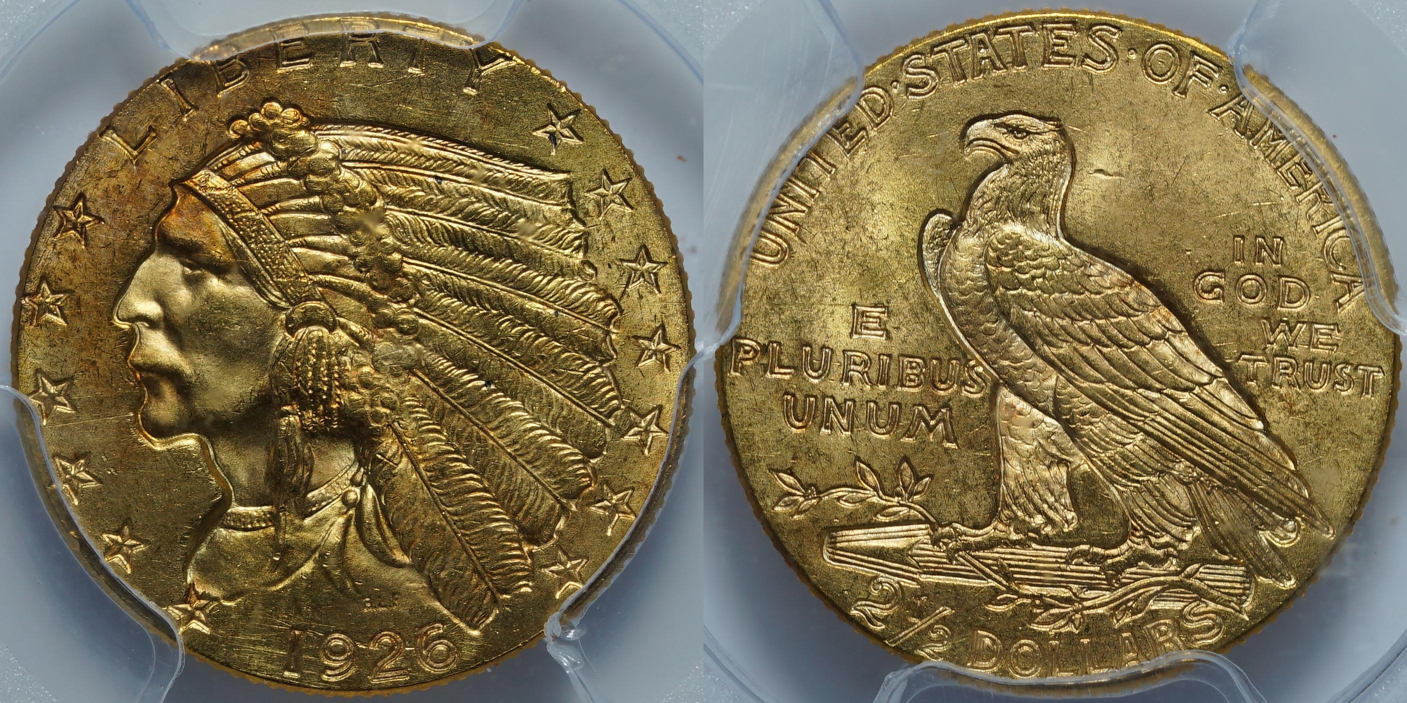 2,5 доллара 1926 MS64 PCGS