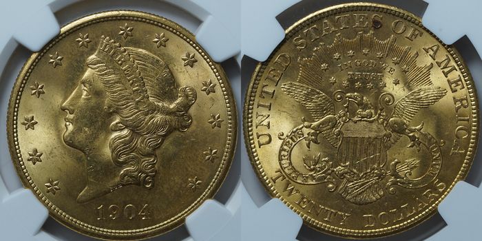 20 долларов 1904 MS65 NGC