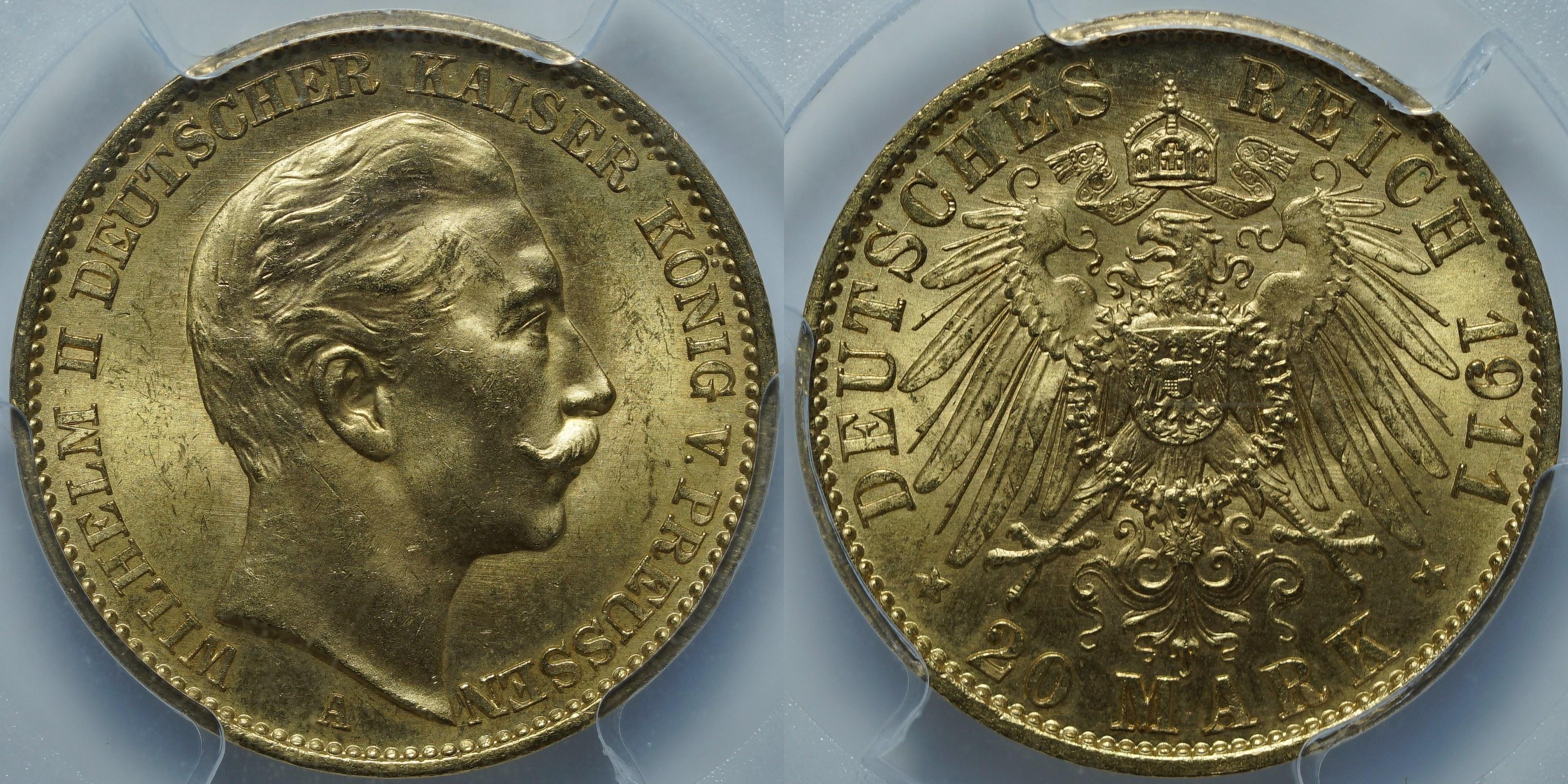 20 марок 1911 A MS64 PCGS