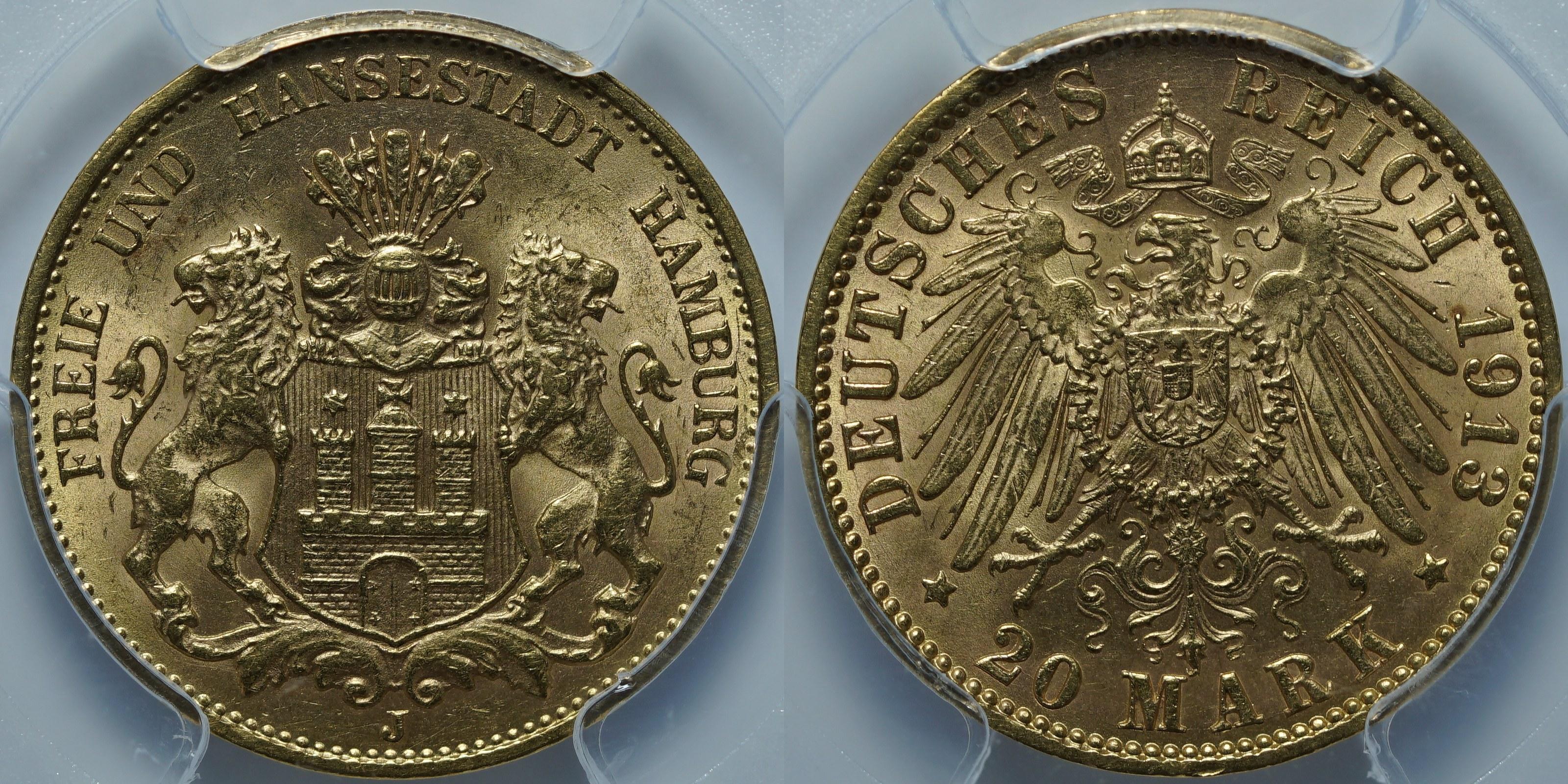 20 марок 1913 J MS64 PCGS