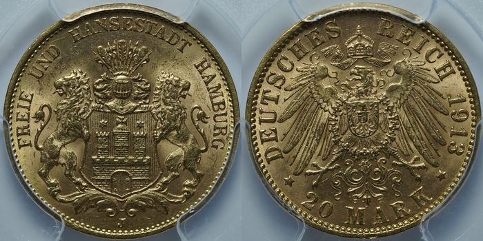 20 марок 1913 J MS64 PCGS
