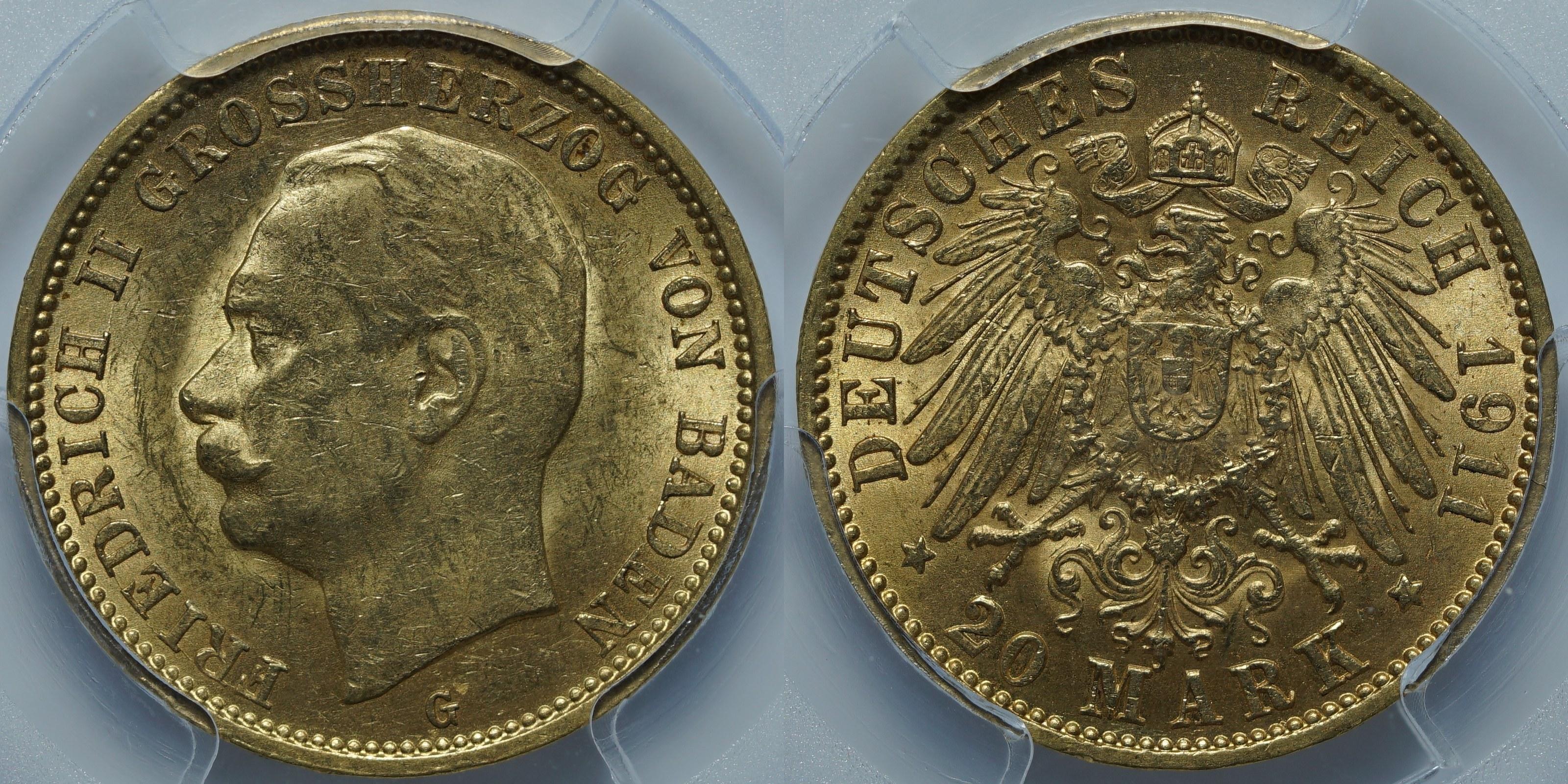 20 марок 1911 G MS62 PCGS