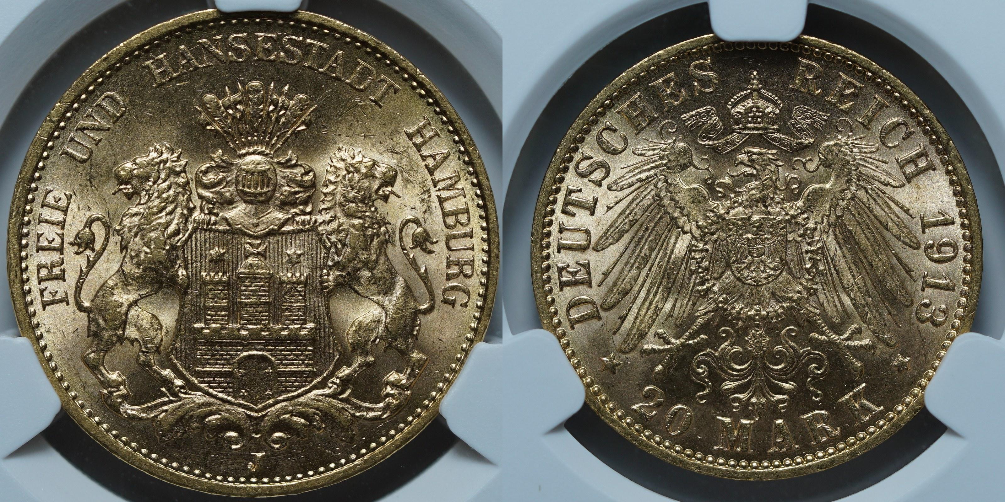 20 марок 1913 J MS65 CPRC