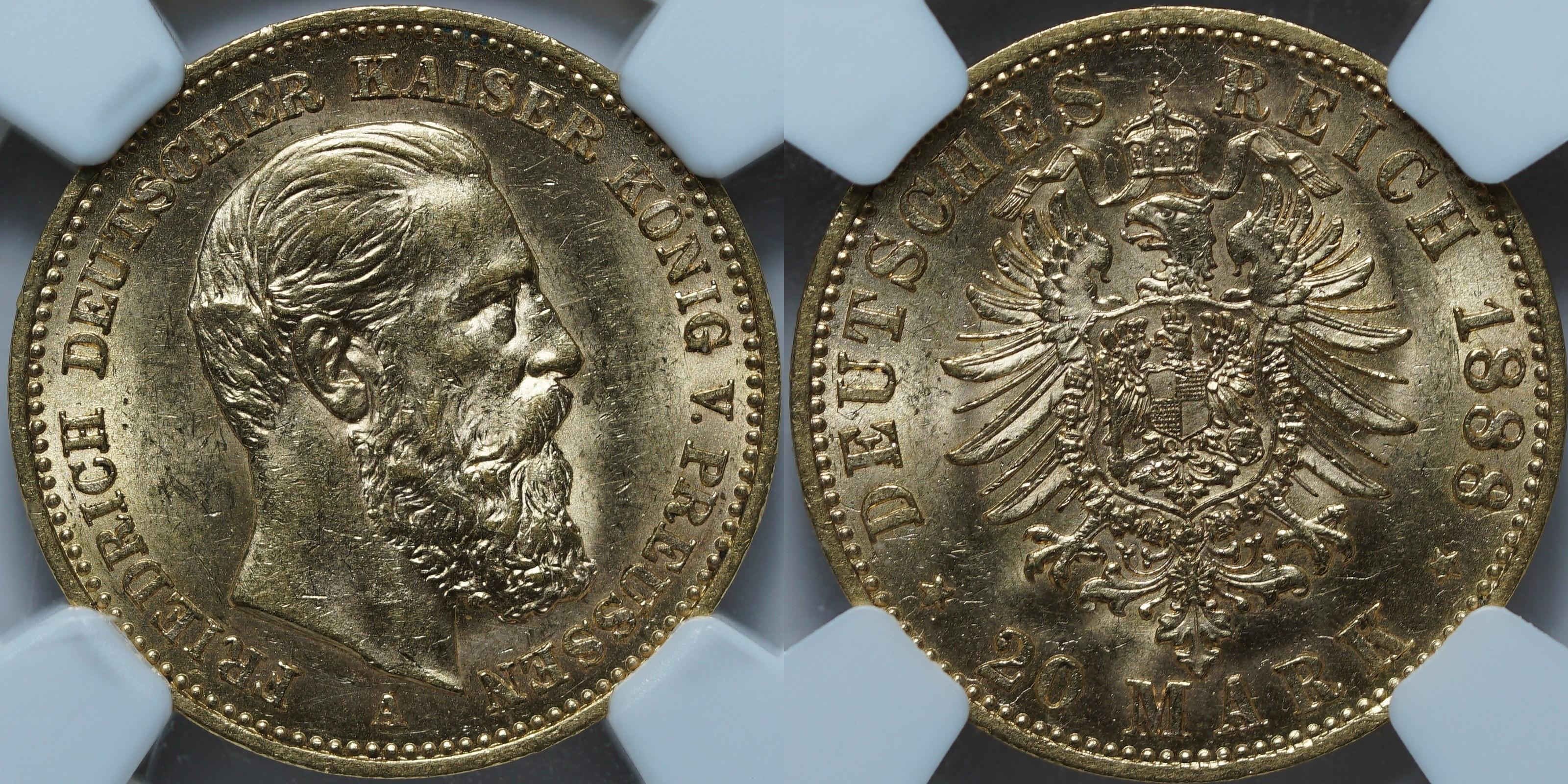 20 марок 1888 A MS62 NGC