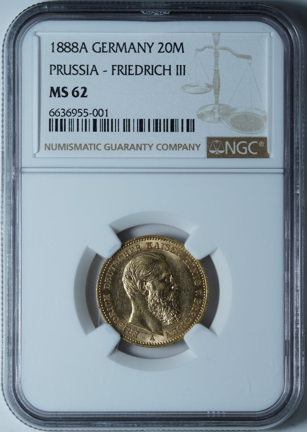 20 марок 1888 A MS62 NGC