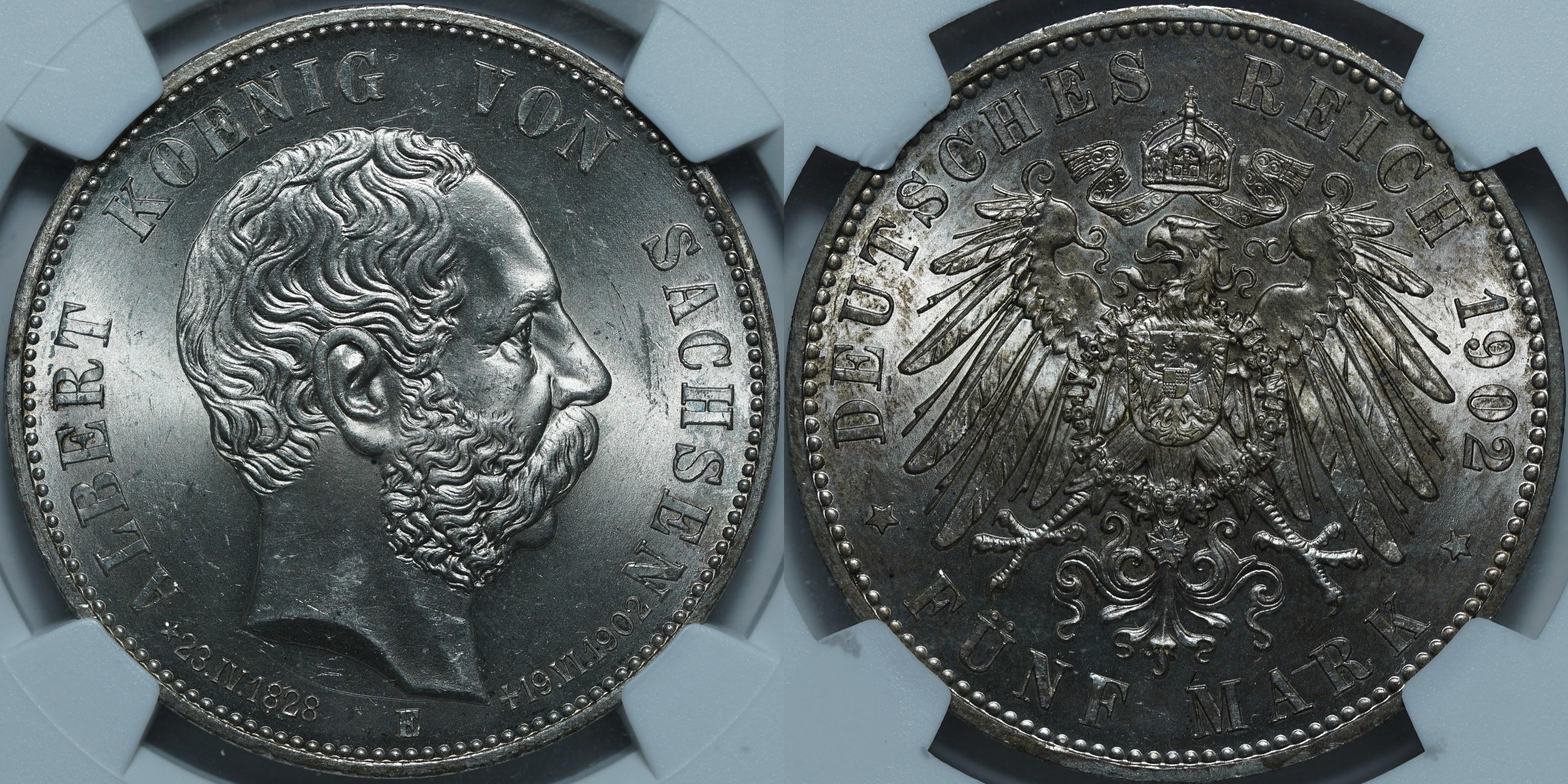 5 марок 1902 E MS63 NGC