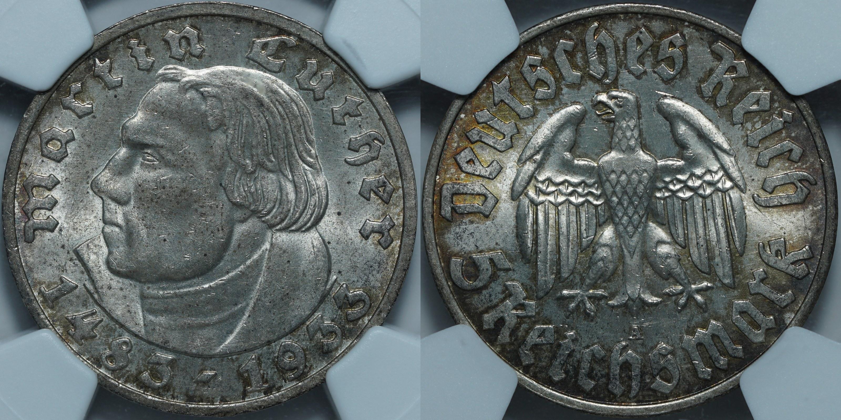 5 рейхсмарок 1933 A MS64 NGC