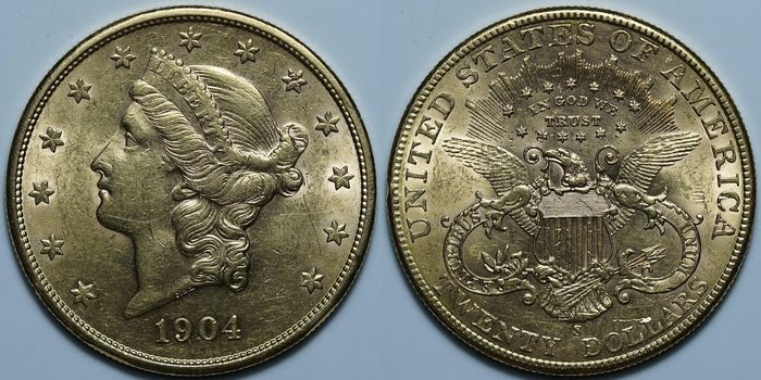 20 долларов 1904 S