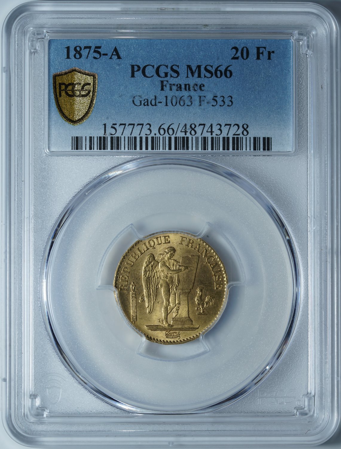 20 франков 1875 A MS66 PCGS