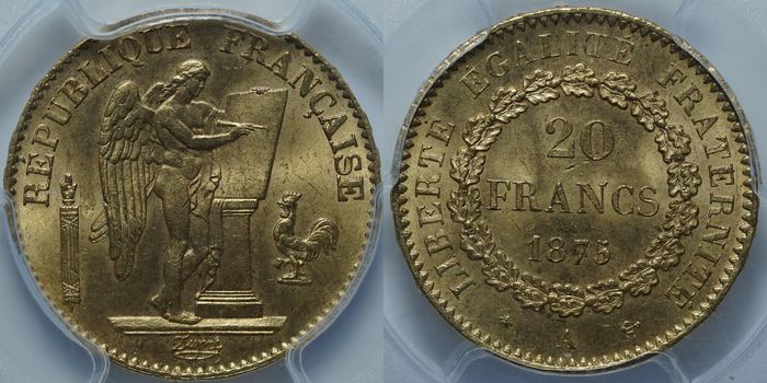 20 франков 1875 A MS66 PCGS