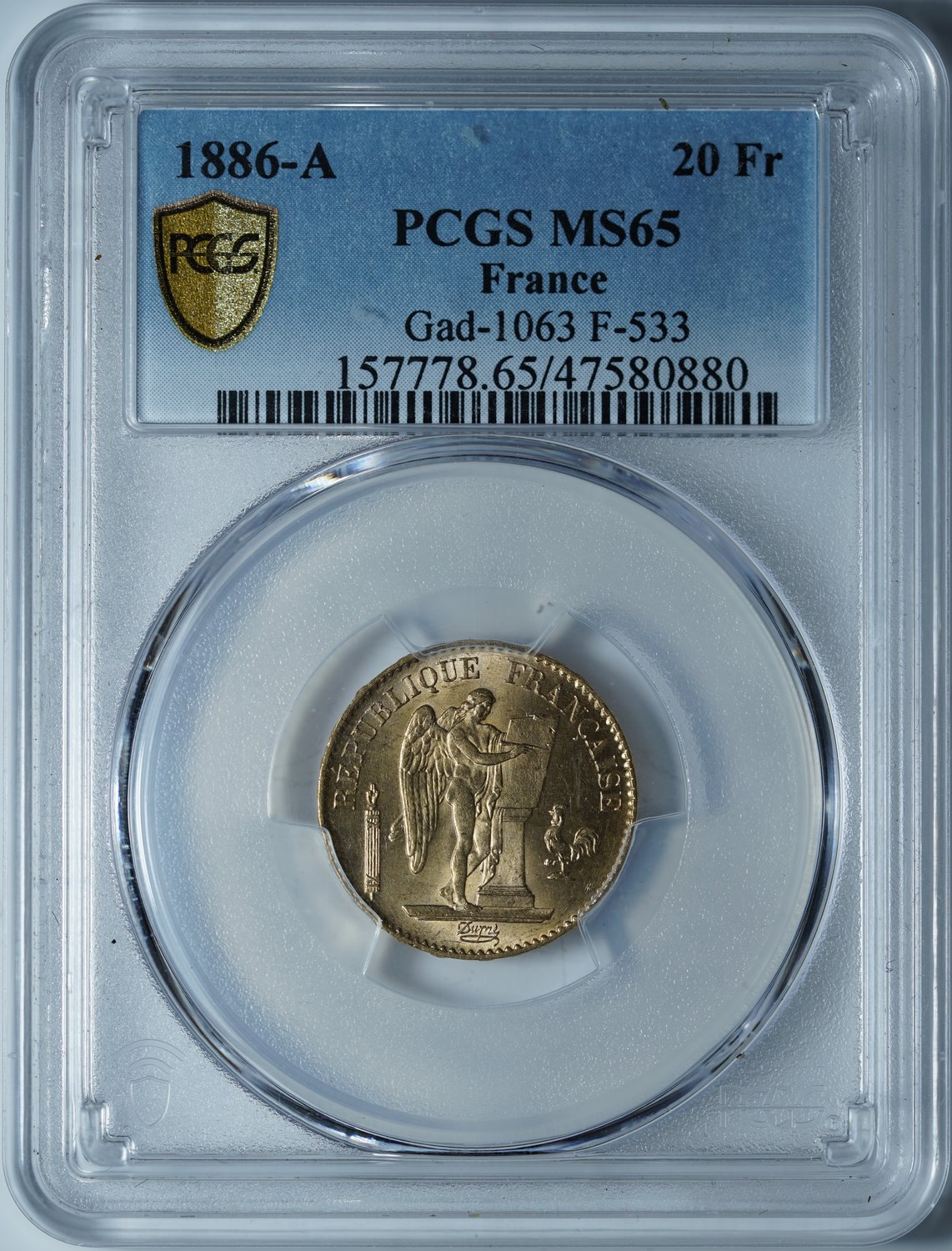 20 франков 1886 A MS65 PCGS